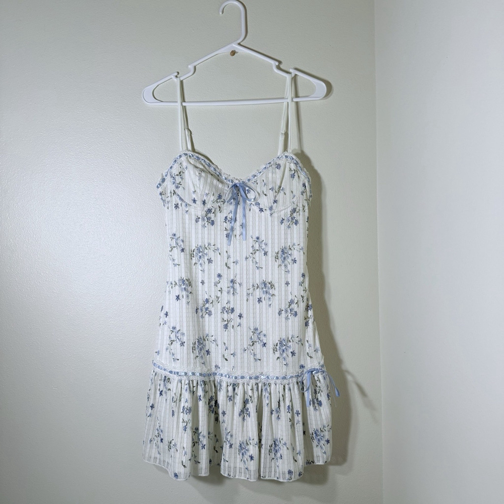 Jessica Simpson white blue floral lace dress Size L - Picture 2 of 5